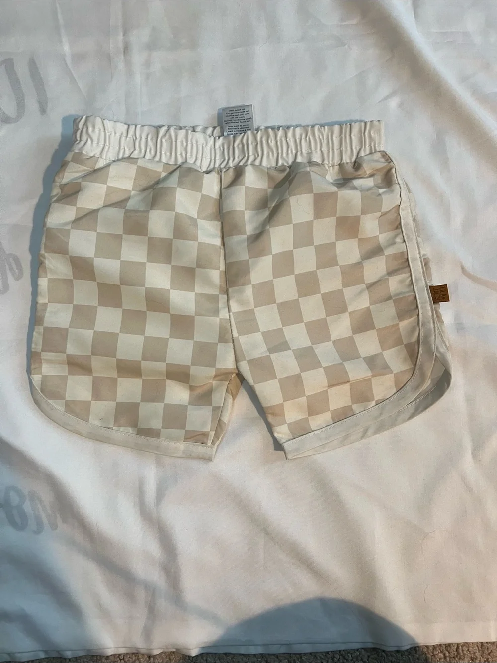 Lila & Jack Beige Terry Polo & Checkered Swim Shorts Set Neutral Two-Piece 2T